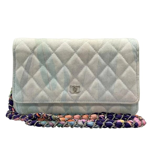 Auth CHANEL Matelasse AP0250 Light Blue White Multi Denim Other Style Wallet - Picture 1 of 14